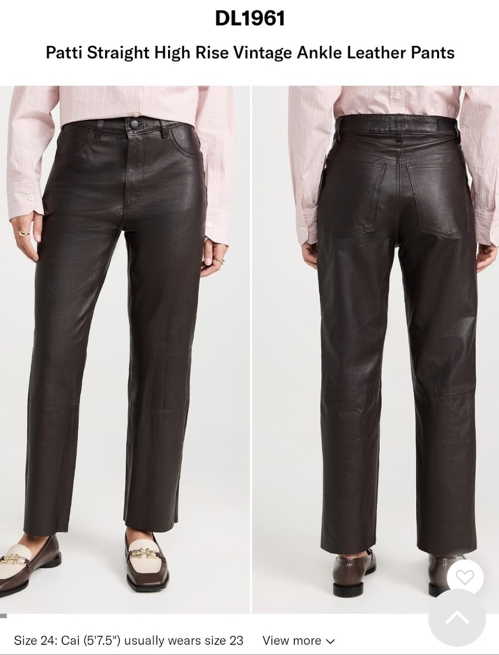 DL1961 Patti Straight High Rise Ankle Black Leather Pants Jeans 32